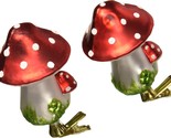 Kurt Adler 2-Piece Box Set Glass 4&quot; Clip-On Mushroom Christmas Ornaments... - $18.88