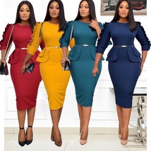 Plus Size Spring Autumn Women Elegant Office Midi Bodycon O-Neck Dress - £39.41 GBP