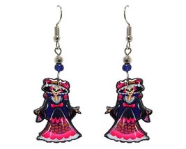 Day of the Dead Sugar Skull Skeleton Holiday Graphic Dangle Earrings - Womens Fa - £11.93 GBP