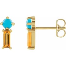 14k Yellow Gold Turquoise and Citrine Earrings - £294.28 GBP