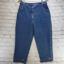 Quacker Factory Jeans Womens Sz L Large High Waist Vintage Flag Motif  - £23.34 GBP