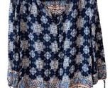 Lucky Brand Boho Top Womens Size S Long Sleeved Blue White Pink Button F... - $13.02