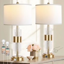 Bedside Table Gold Lamp For Living Room With Usb Ports, Set Of 2 With Touch Cont - £116.17 GBP