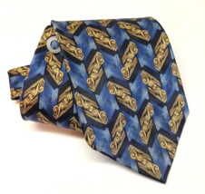 Pierre Cardin Necktie 100% Silk Jacquard Print Blue Copper 57x4&quot; Made USA NWT - £12.78 GBP
