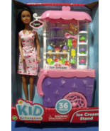 Toys Kid Connection New Doll &amp; Ice Cream Stand Black Hair 36 piece Playset - £14.97 GBP
