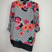 Rafaella Women&#39;s Tunic Shirt Large Multicolor Floral V Neck Asymmetric  - £18.28 GBP