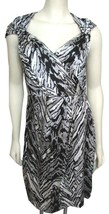 NWT Kay Unger Black Gray Silk Dress $350 Animal Print 8 Sleeveless M Faux Wrap - £62.02 GBP