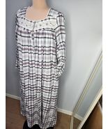 Eileen West Soft Flannel Nightgown S Long Sleeve Plaid Lace Trim Pockets... - €40,73 EUR