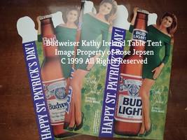 Beer Bud light St Patrick&#39;s Day Kathy Ireland 2 Table Tents Bar Pub Advertising - £15.71 GBP