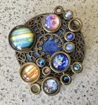 Colorful Galaxy of Planets and Stars Brooch Pin 1 - £7.96 GBP
