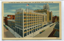 Union Bus Terminal Pickwick Hotel 19th & McGee Street Kansas City MO postcard - $6.44