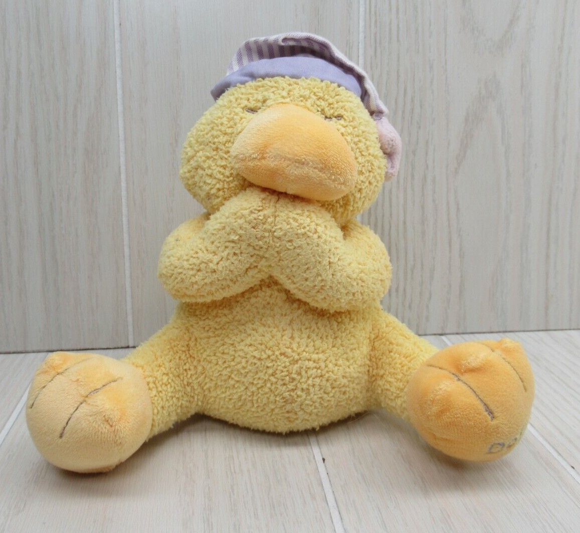 Kids II Dolly Duck praying plush yellow w/ purple hat orange feet prayer WORKS - $25.98