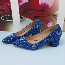 Fashion Royal Blue Pearl Pointed Toe Wedding Shoes bag Set Woman High Pumps Thic - £116.44 GBP