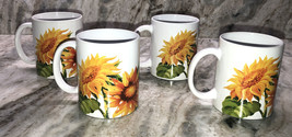 Coffee Mugs Cups Set Of 4 Royal Norfolk Sunflower Design Stoneware 12oz-SHIP24 - £39.93 GBP