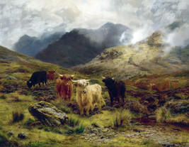 Framed Canvas Art Print Giclee Highland Cattle Louis Bosworth Hurt - £31.23 GBP+
