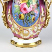 Old Paris Lg Mantle Vase, Antique 19th C Dresden Floral, Heavy Gold Handles 14&quot; - £147.88 GBP