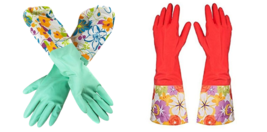 2 Pair  Decorative Lined Latex Dish Washing Gloves with Cuff Multi Use K... - £7.77 GBP