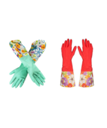 2 Pair  Decorative Lined Latex Dish Washing Gloves with Cuff Multi Use K... - $185.14 MXN