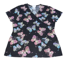 SB Scrubs Black Rainbow Butterfly Scrub Top Shirt Size S Small Nurse Vet... - $15.99