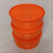 Tupperware Stackable Canister Set 3 Orange 1204 With Lids 1205 Clean 8.25&quot;x3.25&quot; - £26.27 GBP