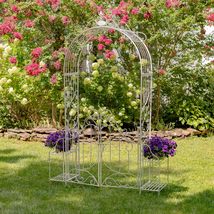 8Ft. Tall Metal Garden Gate Arbor with 2 Tiered Side Plant Stands (Antiq... - £710.14 GBP