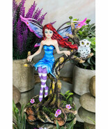 Blue Avatar Butterfly Fairy With Snow Owl Sitting On Magic Forest Tree F... - $1,067.45 MXN
