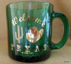 Clear Dark Green Glass Mug &quot;Welcome Texas&quot; 3.5&quot; - £11.03 GBP