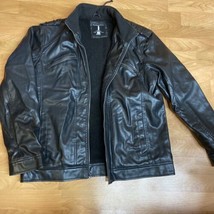 Jeans By Buffalo Mens Motorcycle Full Zip Jacket Faux Leather Black Size Large - £15.59 GBP