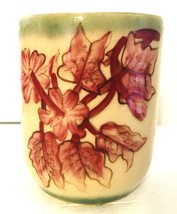 Vintage Japanese Yunomi Crackle Glaze Pottery Beige with Red Leaves 3.5&quot;... - £25.09 GBP