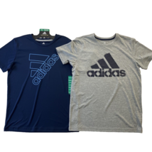 Adidas Youth Boys 2 Pack Performance Athletic Shirts Blue Gray XL 18/20 - $15.87