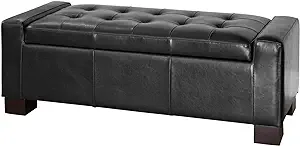 Christopher Knight Home Guernsey Leather Wood-Frame Storage Ottoman, Black - $274.99