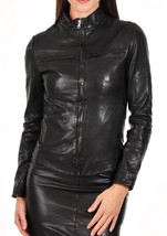 Women&#39;s Genuine Lambskin Real Leather Motorcycle Slim fit Biker Jacket - WJ085 - £93.92 GBP
