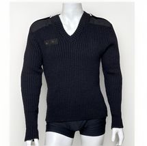 Blauer Commando Sweater Mens L Black Rib Knit Pure New Wool Made in England - $47.98