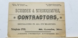 1880s Contractors Business Card BRICKLAYERS ST LOUIS MO Schroen Steinkem... - £8.91 GBP
