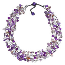 Vibrantly Colorful Chunky Layers of Purple Amethyst Multi-Strand Necklace - £18.03 GBP