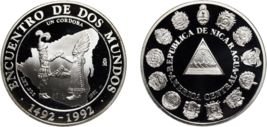 Nicaragua Silver Proof: 1 Córdoba 1991 - $335.99