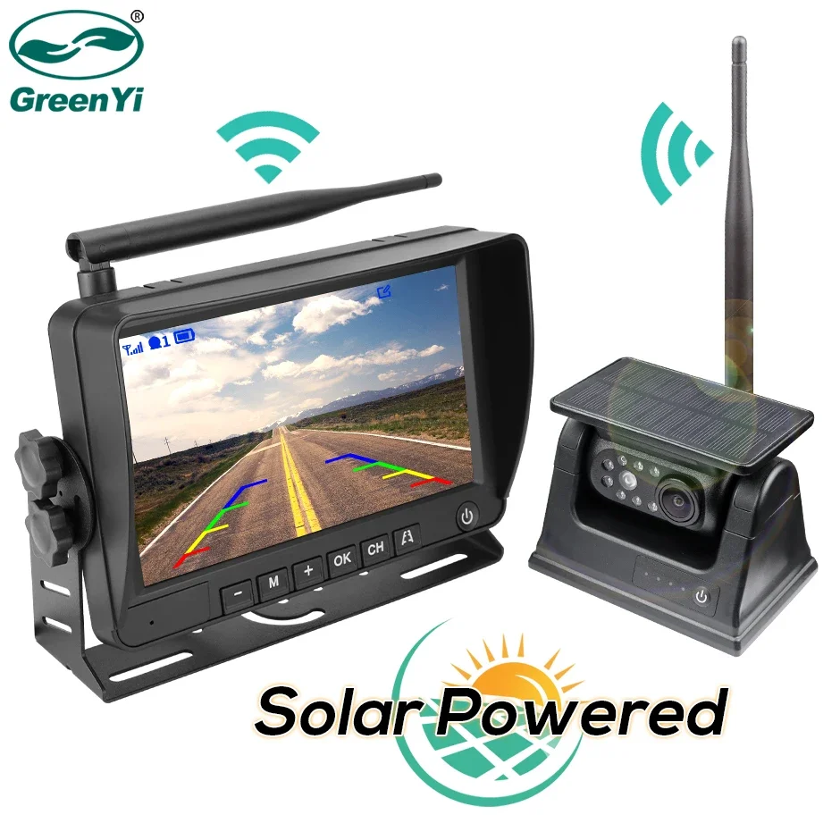 GreenYi Solar Powered Magnet Rear View Camera 7 inch IPS Monitor Wireless DVR - £215.41 GBP+