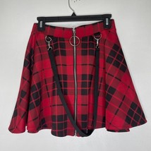 Hot Topic Plaid Mini Skirt Red Black Punk Grunge Strap Detail Skater Sty... - $26.00