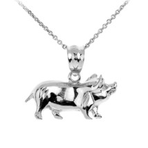 10K Solid White Gold Pig Charm Pendant Necklace - £109.90 GBP+