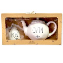 Rae Dunn By Magenta Queen Teapot 59.2 oz and Honey Pot Jar 11.5 oz Gift Set - $65.99