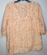 Venezia Orange White Print Tunic Blouse 3/4 Sleeves 22/24 2X - $19.99