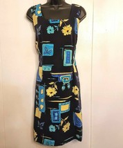 Sag Harbor SHEATH DRESS size 12 Navy Blue Yellow Floral Sleeveless - $24.67