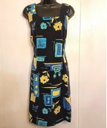 Sag Harbor SHEATH DRESS size 12 Navy Blue Yellow Floral Sleeveless - £19.55 GBP
