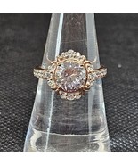 PAJ Rose Gold Tone Over Sterling Silver CZ Cocktail Ring Round Halo Sz 6.75 - $745.83 MXN
