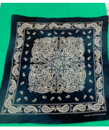 Blue white paisley print VTG cotton bandana handkerchief - $19.75