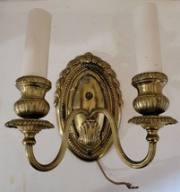Vtg Ornate Heavy Brass 2-Light Wall Lamp Sconce for Refurbish &amp; Restoration #1 - £30.36 GBP
