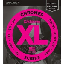 D&#39;Addario ECB81-5 Chromes XL Flatwound Bass Strings - Light Gauge - £70.07 GBP