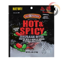 6x Bags Old Wisconsin Hot &amp; Spicy Medium Heat Smoked Sausage Bites | 4oz - £26.35 GBP