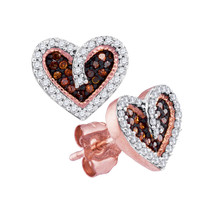 10kt Rose Gold Womens Round Red Color Enhanced Diamond Heart Earrings 1/5 Cttw - £237.09 GBP