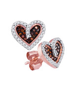 10kt Rose Gold Womens Round Red Color Enhanced Diamond Heart Earrings 1/5 Cttw - $299.00